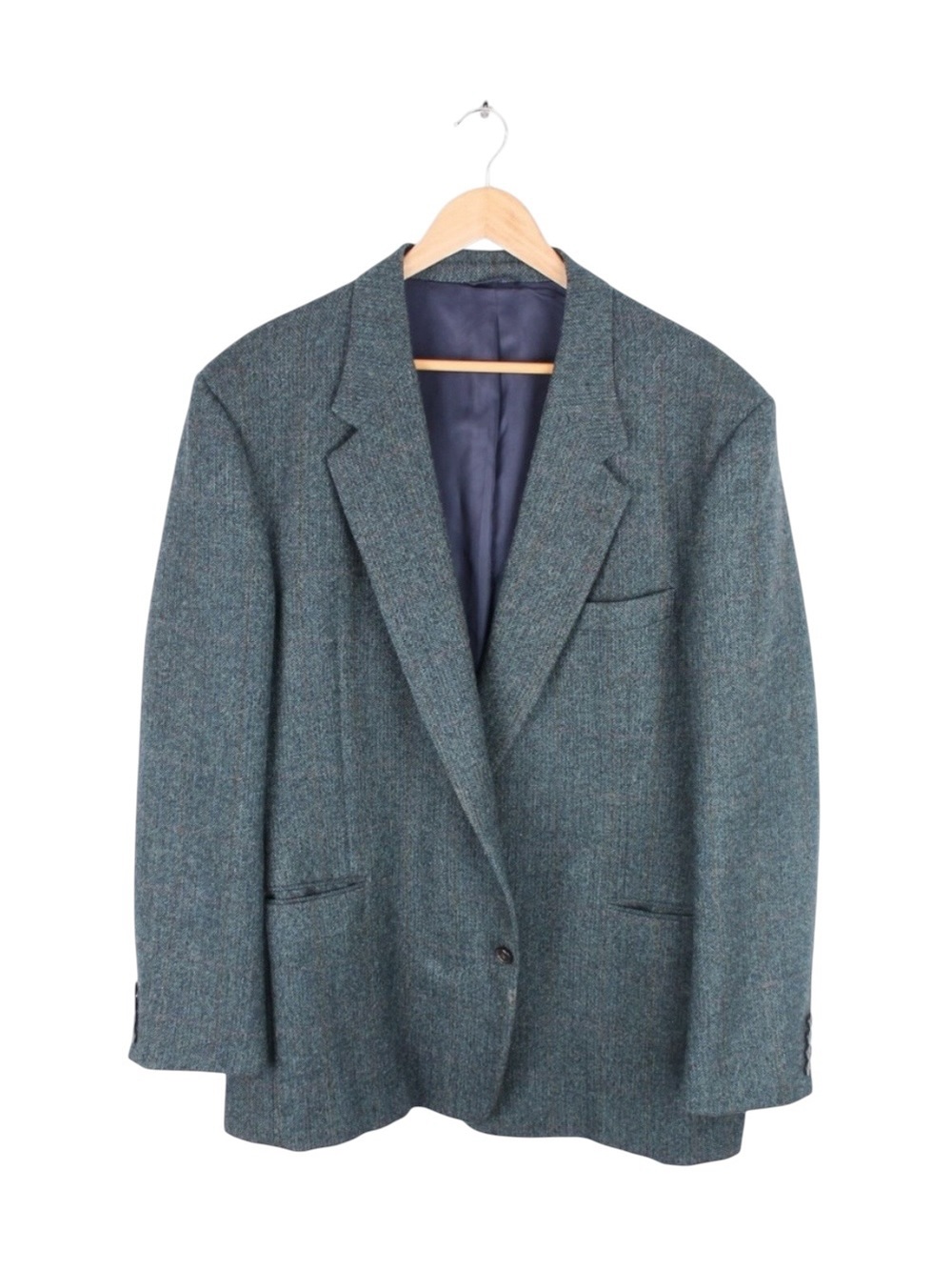 Vintage Nick Hilton Wool Blue Herringbone Windowpane Sport Coat Blazer 46L